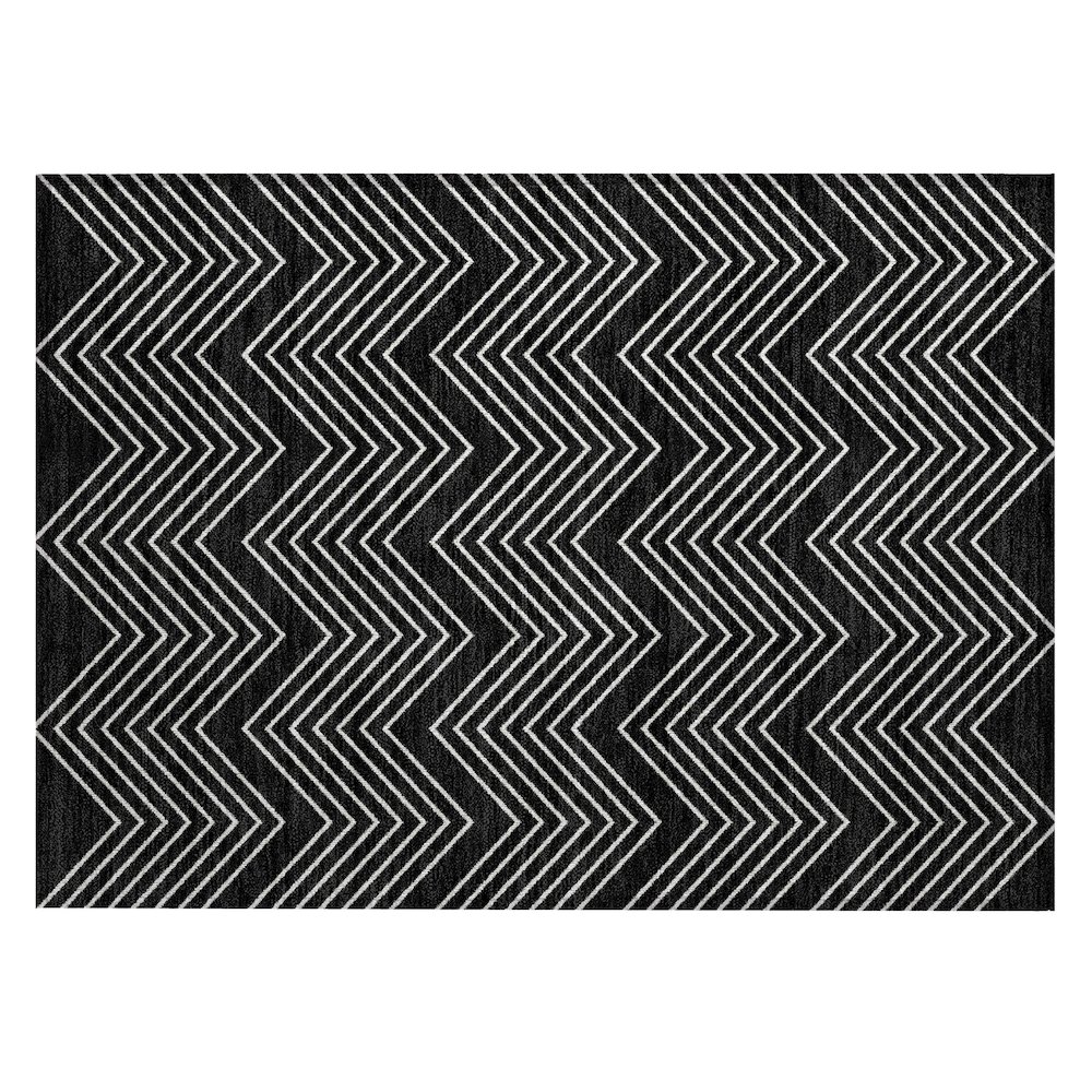 Machine Washable Indoor/Outdoor Chantille ACN2390 Black 1'8" x 2'6" Rug. Picture 1