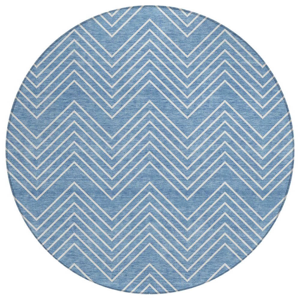 Machine Washable Indoor/Outdoor Chantille ACN2390 Blue 8' x 8' Round Rug. Picture 1