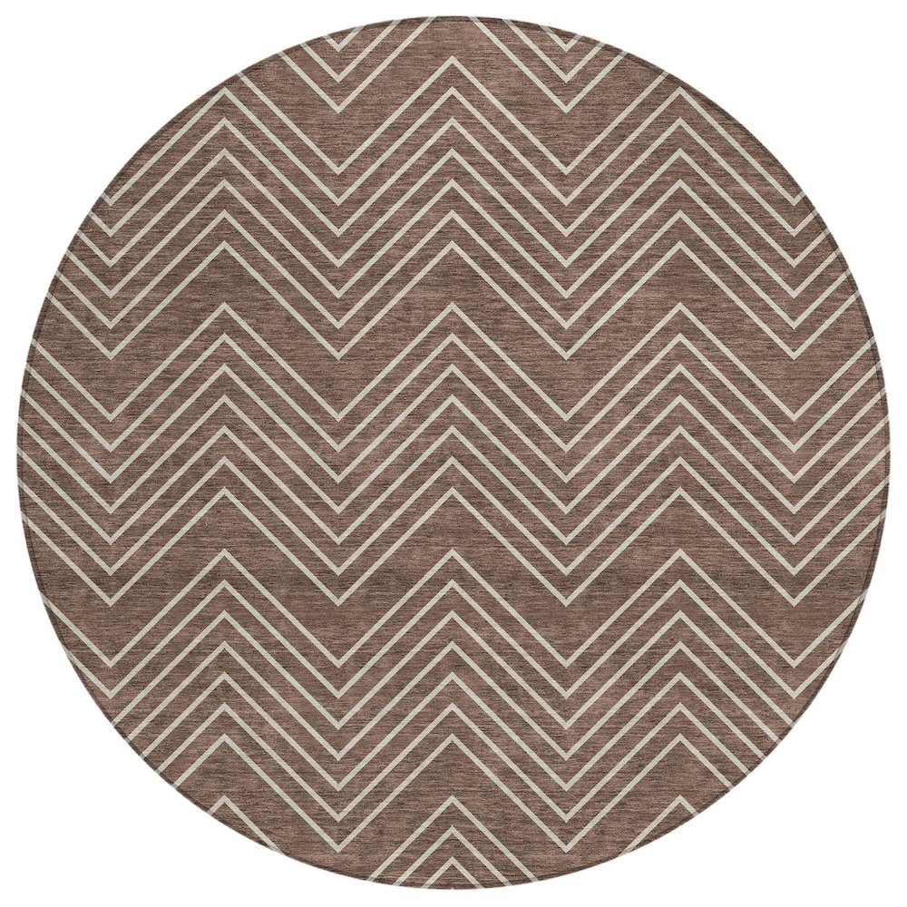 Machine Washable Indoor/Outdoor Chantille ACN2390 Brown 8' x 8' Round Rug. Picture 1