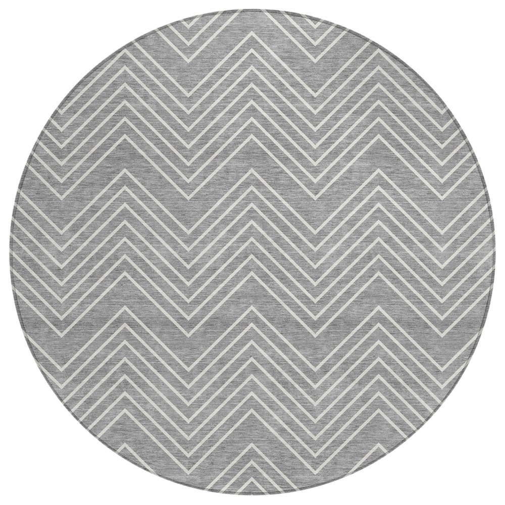 Machine Washable Indoor/Outdoor Chantille ACN2390 Gray 8' x 8' Round Rug. Picture 1