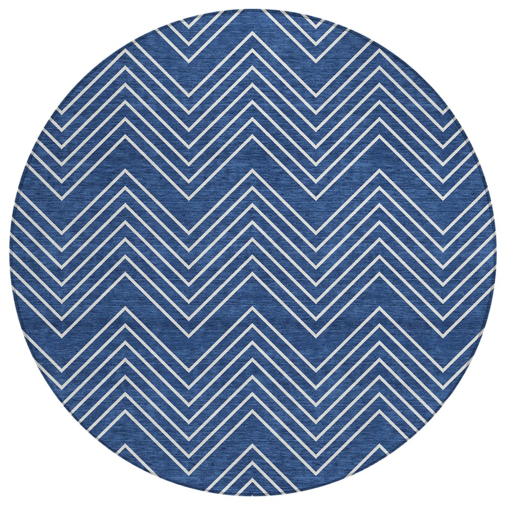 Machine Washable Indoor/Outdoor Chantille ACN2390 Blue 8' x 8' Round Rug. Picture 1