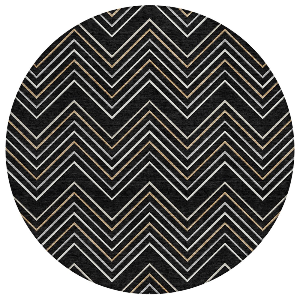 Machine Washable Indoor/Outdoor Chantille ACN2391 Black 8' x 8' Round Rug. Picture 1