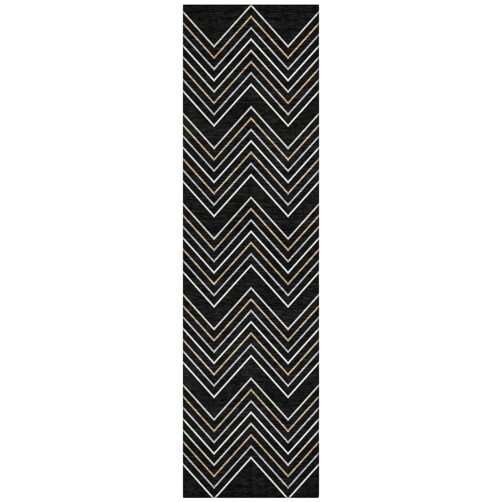 Machine Washable Indoor/Outdoor Chantille ACN2391 Black 2'3" x 7'6" Runner Rug. Picture 1