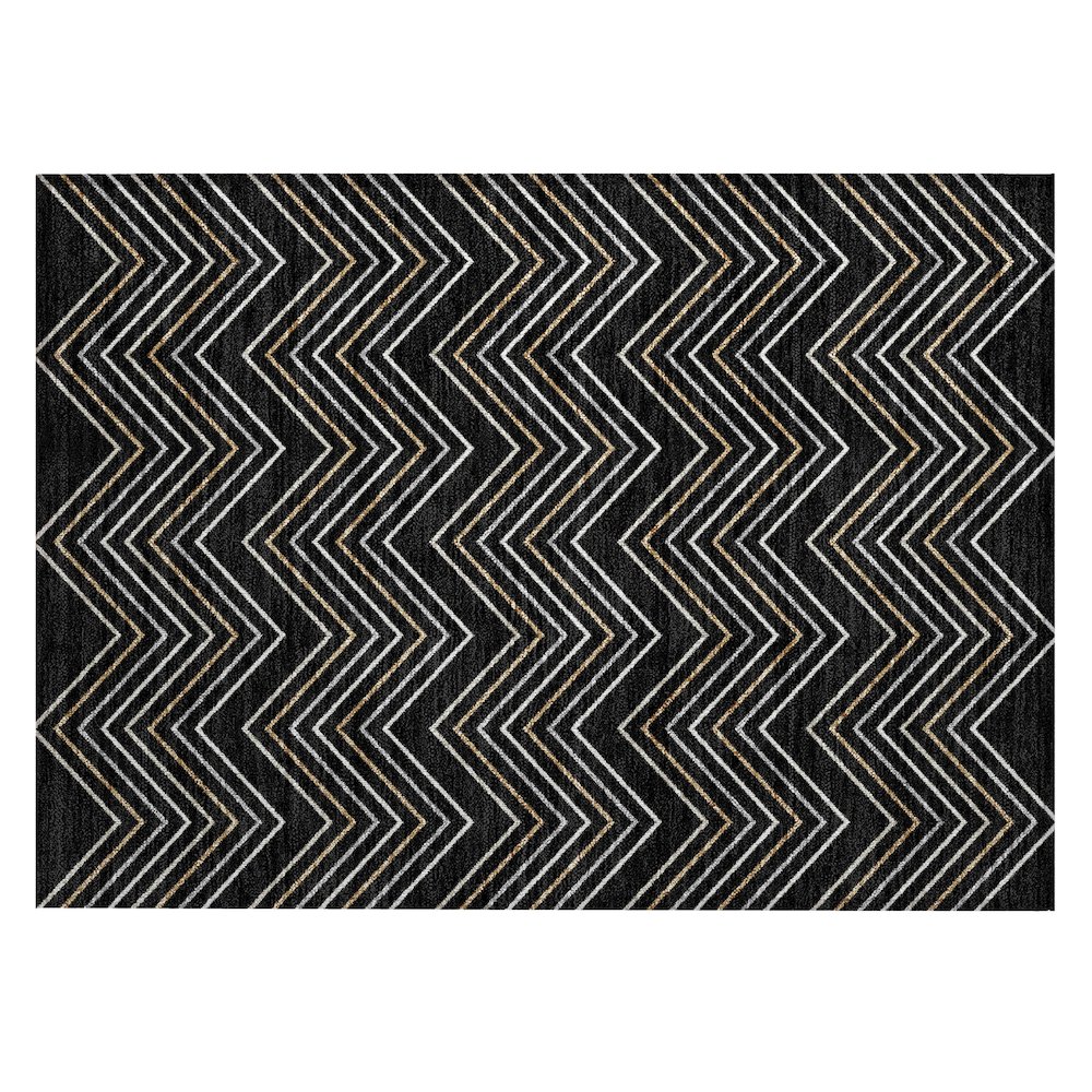Machine Washable Indoor/Outdoor Chantille ACN2391 Black 1'8" x 2'6" Rug. Picture 1