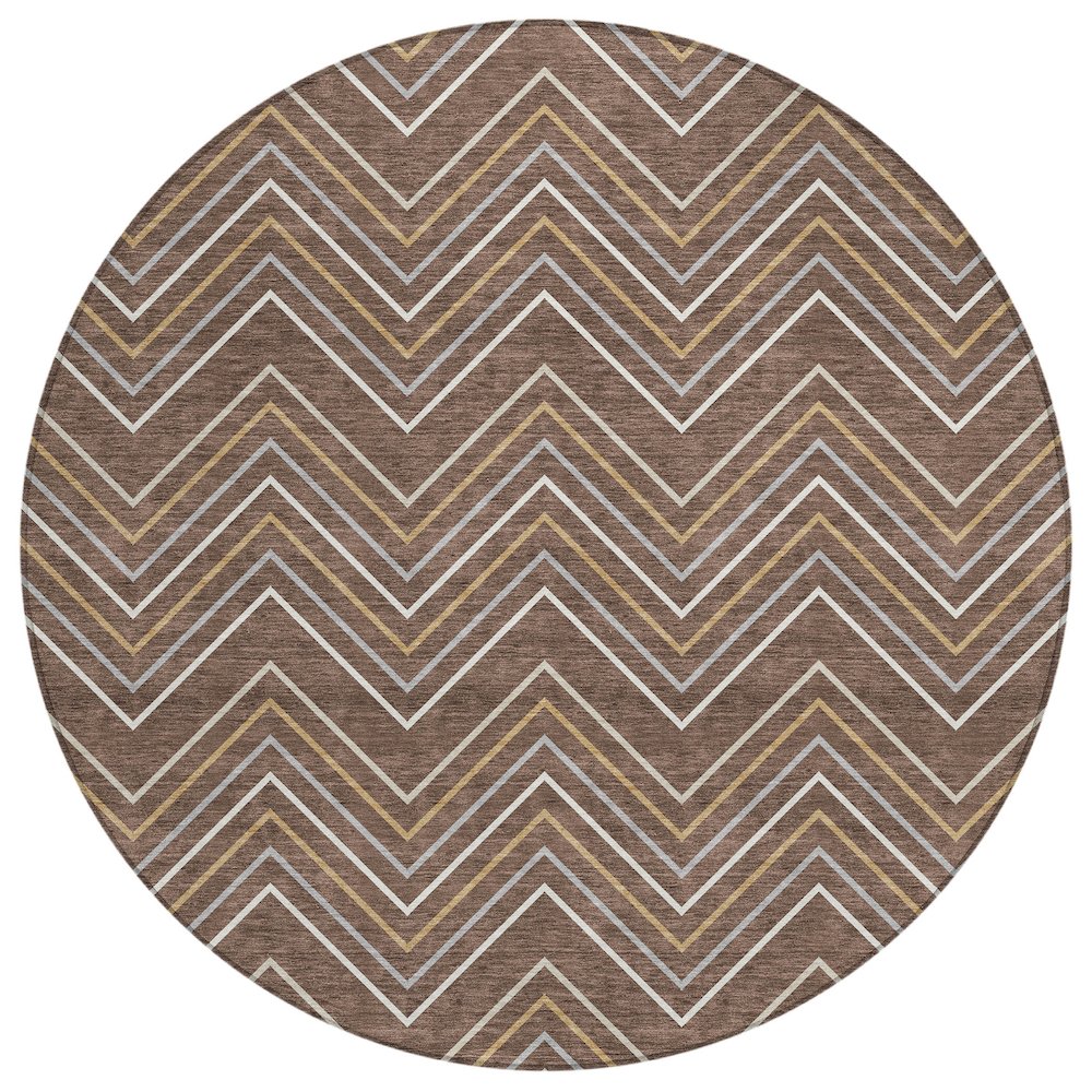 Machine Washable Indoor/Outdoor Chantille ACN2391 Brown 8' x 8' Round Rug. Picture 1