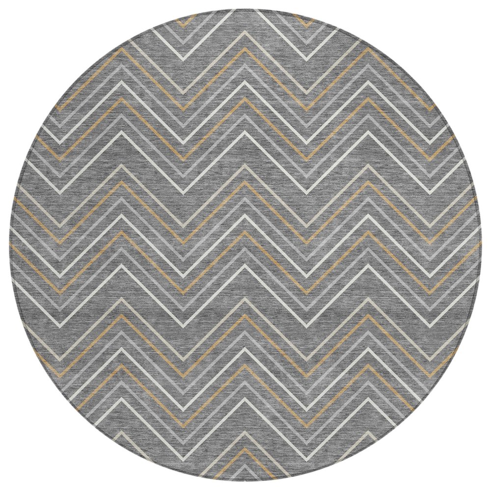 Machine Washable Indoor/Outdoor Chantille ACN2391 Gray 8' x 8' Round Rug. Picture 1