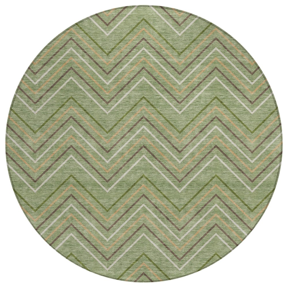 Machine Washable Indoor/Outdoor Chantille ACN2391 Green 8' x 8' Round Rug. Picture 1