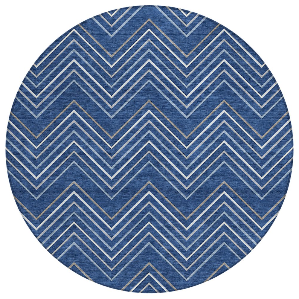 Machine Washable Indoor/Outdoor Chantille ACN2391 Blue 8' x 8' Round Rug. Picture 1