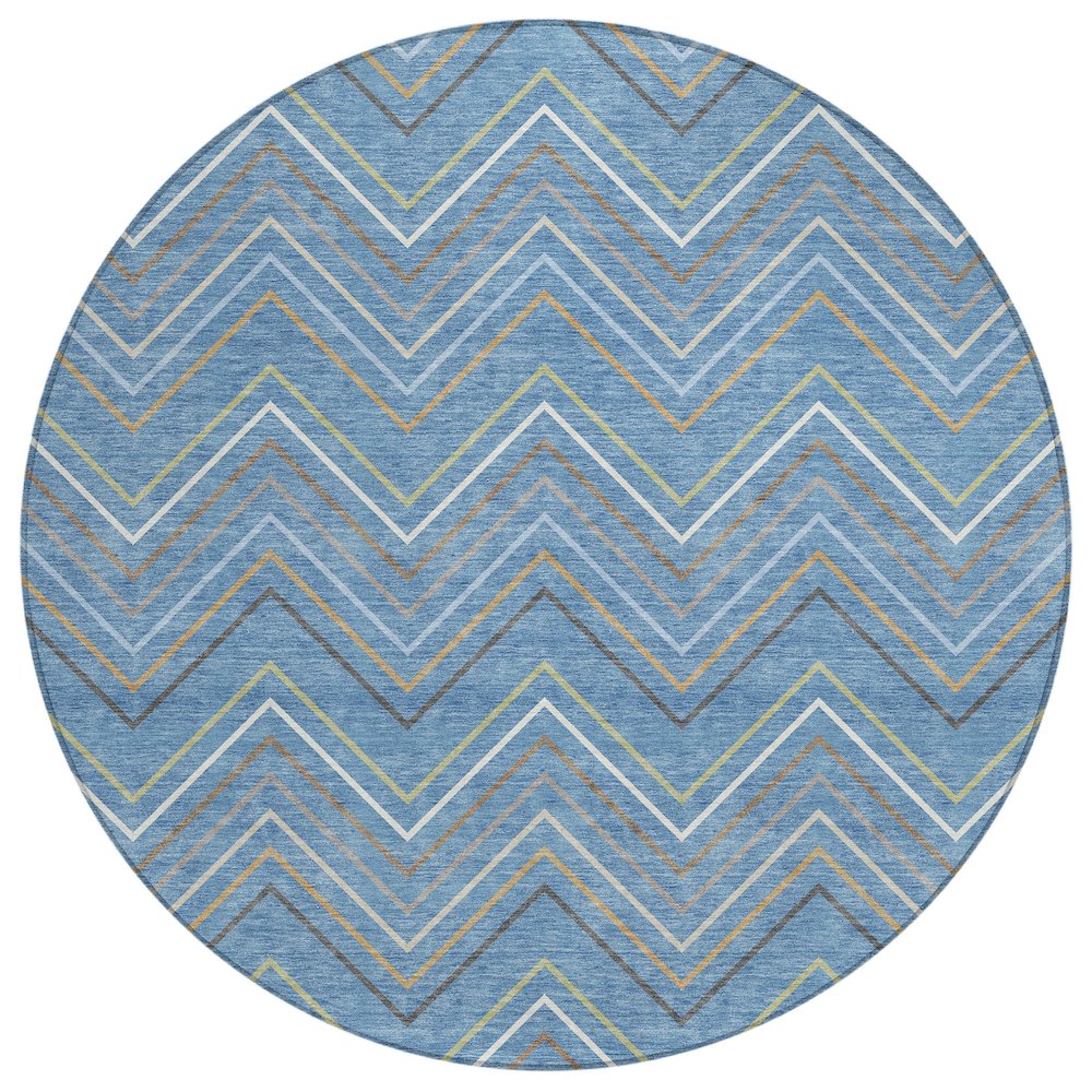 Machine Washable Indoor/Outdoor Chantille ACN2392 Blue 8' x 8' Round Rug. Picture 1