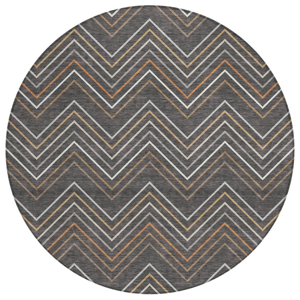 Machine Washable Indoor/Outdoor Chantille ACN2392 Gray 8' x 8' Round Rug. Picture 1