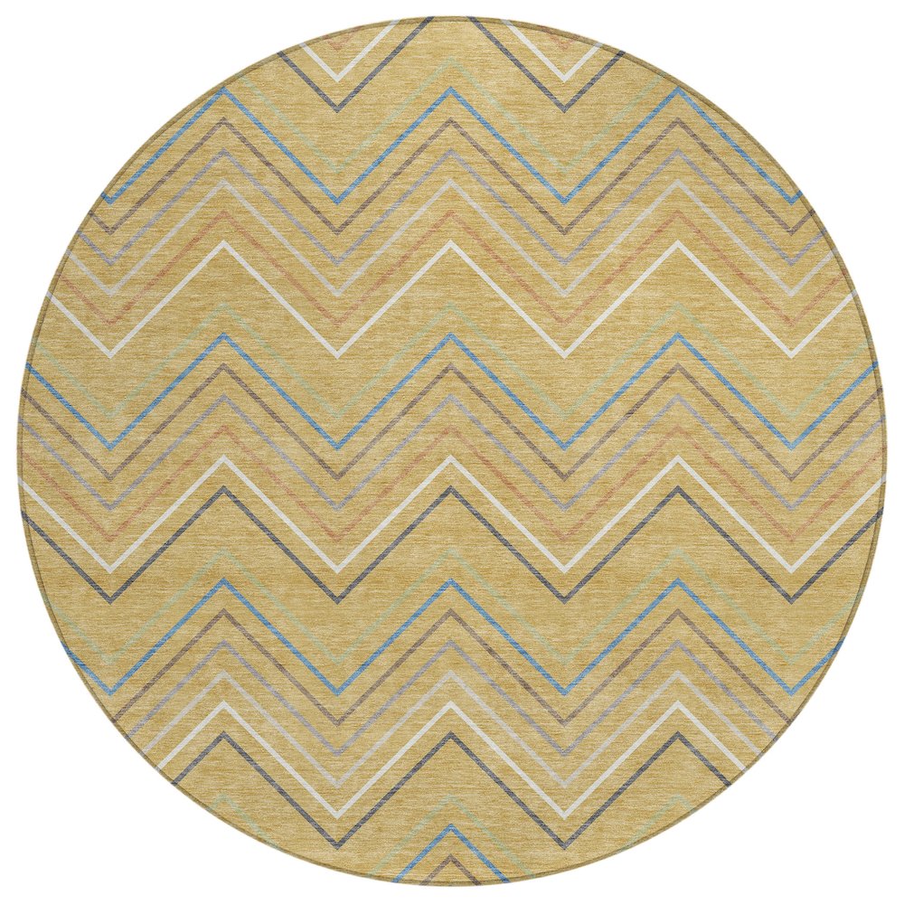 Machine Washable Indoor/Outdoor Chantille ACN2392 Gold 8' x 8' Round Rug. Picture 1