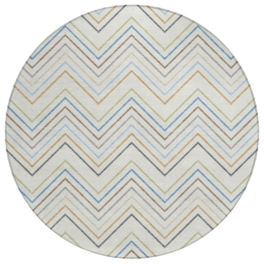 Machine Washable Indoor/Outdoor Chantille ACN2392 Ivory 8' x 8' Round Rug. Picture 1