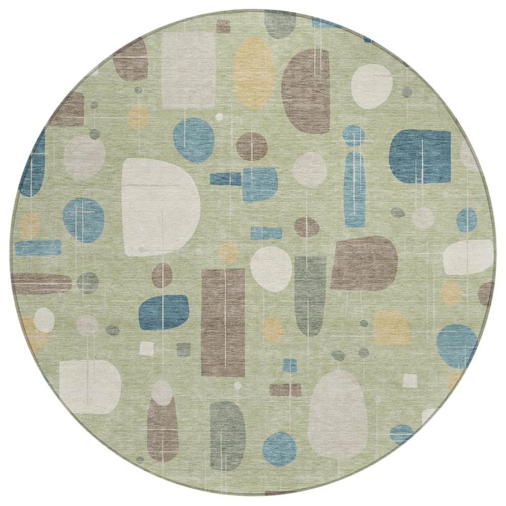 Machine Washable Indoor/Outdoor Chantille ACN2393 Green 8' x 8' Round Rug. Picture 1