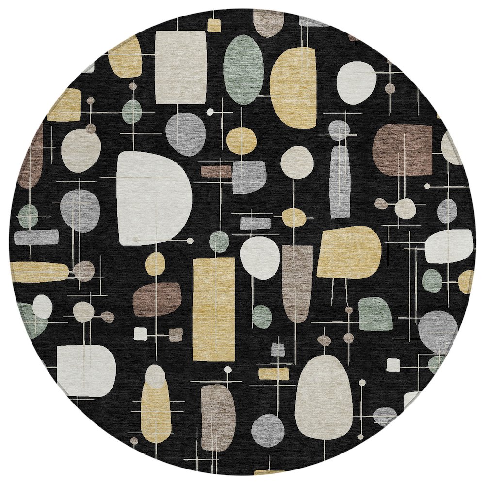 Machine Washable Indoor/Outdoor Chantille ACN2393 Black 8' x 8' Round Rug. Picture 1
