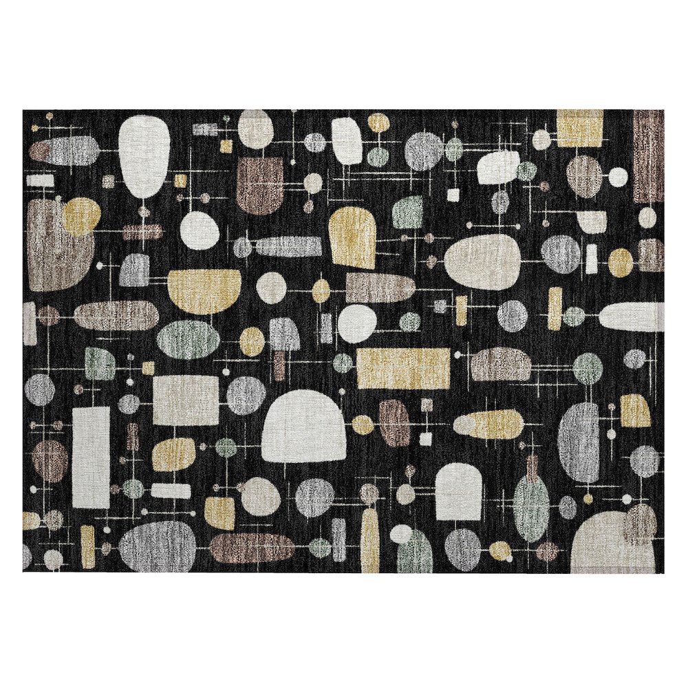 Machine Washable Indoor/Outdoor Chantille ACN2393 Black 1'8" x 2'6" Rug. Picture 1