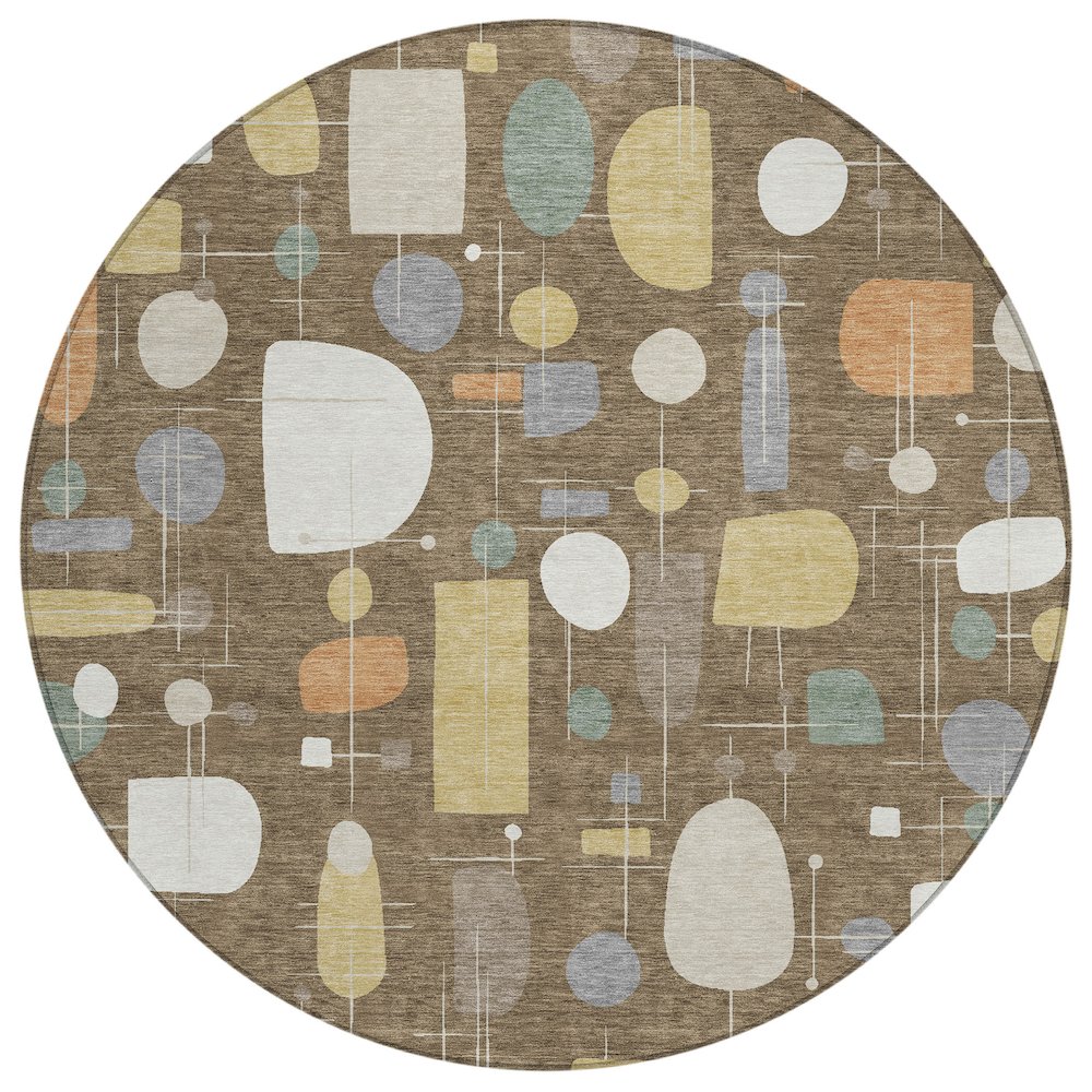Machine Washable Indoor/Outdoor Chantille ACN2393 Brown 8' x 8' Round Rug. Picture 1