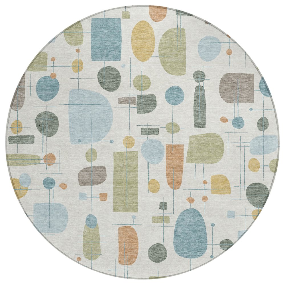 Machine Washable Indoor/Outdoor Chantille ACN2393 Ivory 8' x 8' Round Rug. Picture 1