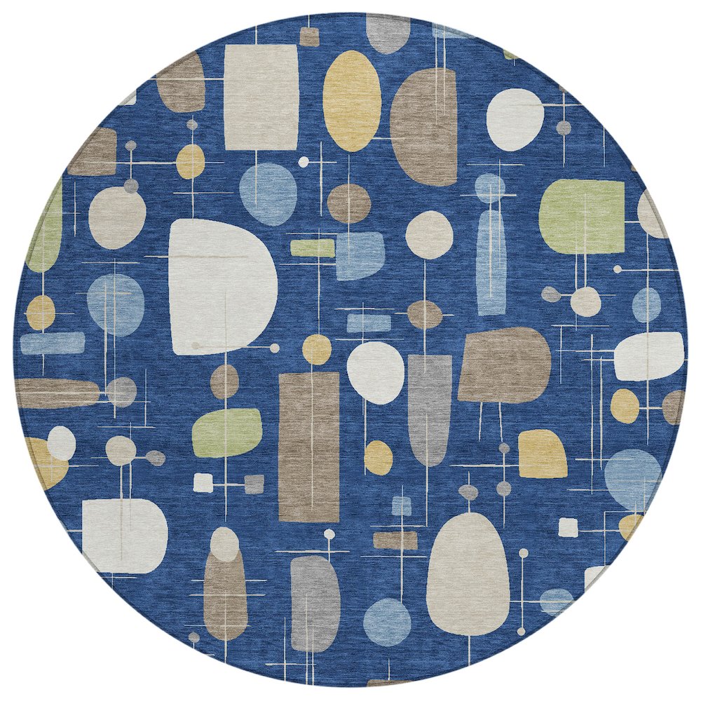 Machine Washable Indoor/Outdoor Chantille ACN2393 Blue 8' x 8' Round Rug. Picture 1