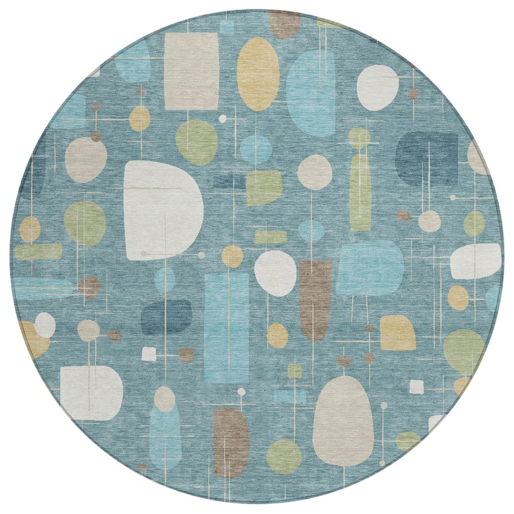 Machine Washable Indoor/Outdoor Chantille ACN2393 Teal 8' x 8' Round Rug. Picture 1