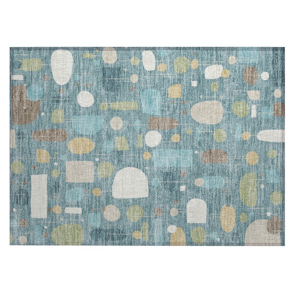 Machine Washable Indoor/Outdoor Chantille ACN2393 Teal 1'8" x 2'6" Rug. Picture 1
