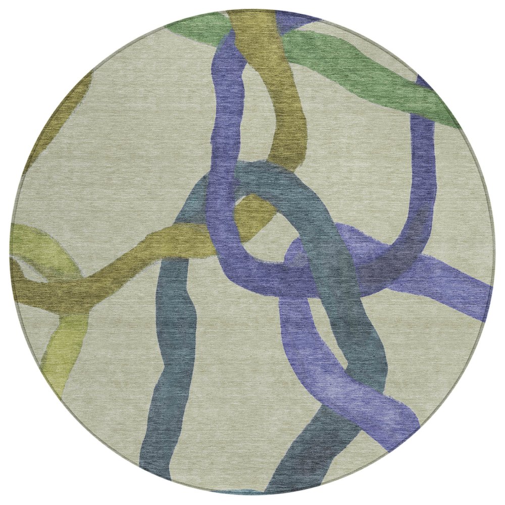 Machine Washable Indoor/Outdoor Chantille ACN2394 Green 8' x 8' Round Rug. Picture 1