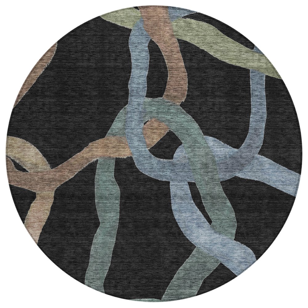 Machine Washable Indoor/Outdoor Chantille ACN2394 Black 8' x 8' Round Rug. Picture 1
