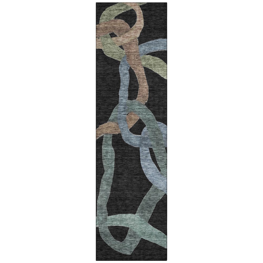 Machine Washable Indoor/Outdoor Chantille ACN2394 Black 2'3" x 7'6" Runner Rug. Picture 1