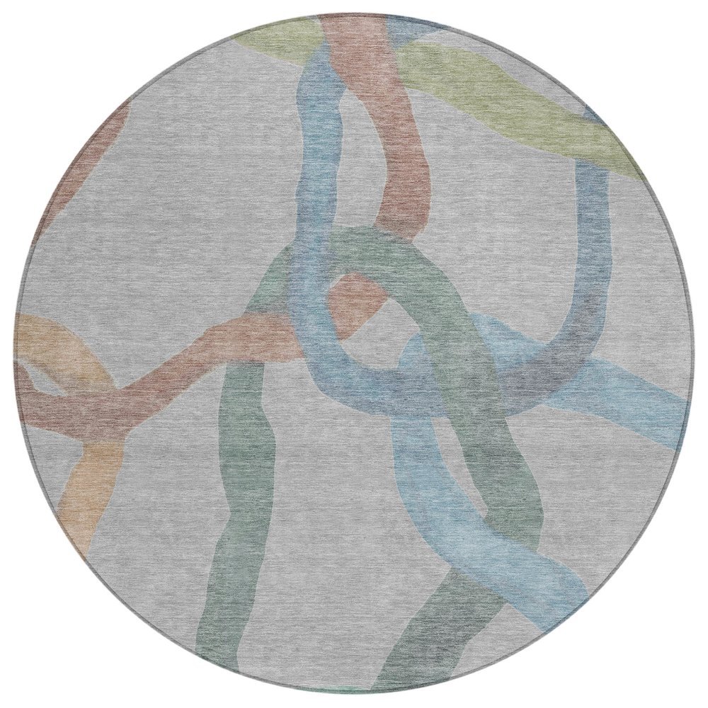 Machine Washable Indoor/Outdoor Chantille ACN2394 Gray 8' x 8' Round Rug. Picture 1