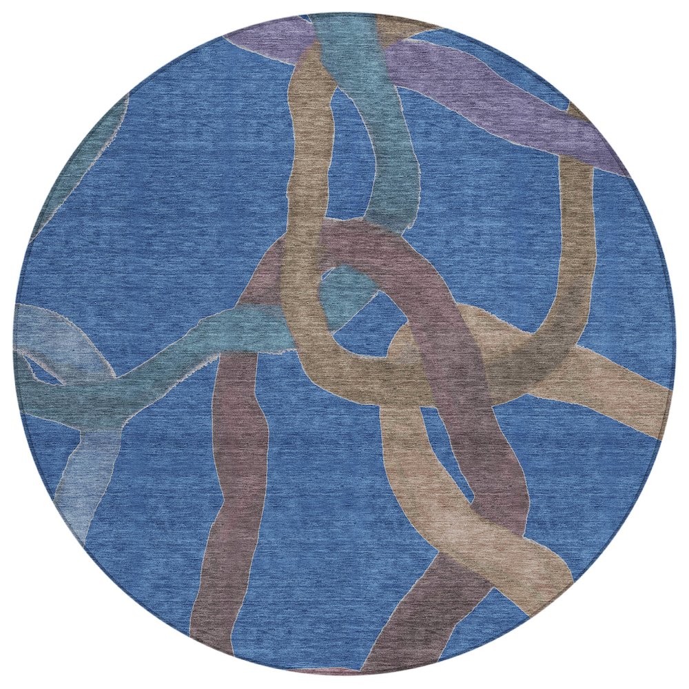 Machine Washable Indoor/Outdoor Chantille ACN2394 Blue 8' x 8' Round Rug. Picture 1