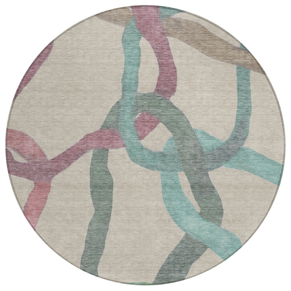 Machine Washable Indoor/Outdoor Chantille ACN2394 Brown 8' x 8' Round Rug. Picture 1