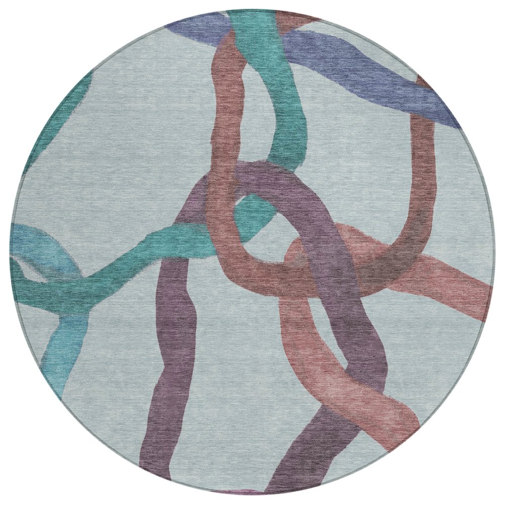 Machine Washable Indoor/Outdoor Chantille ACN2394 Teal 8' x 8' Round Rug. Picture 1