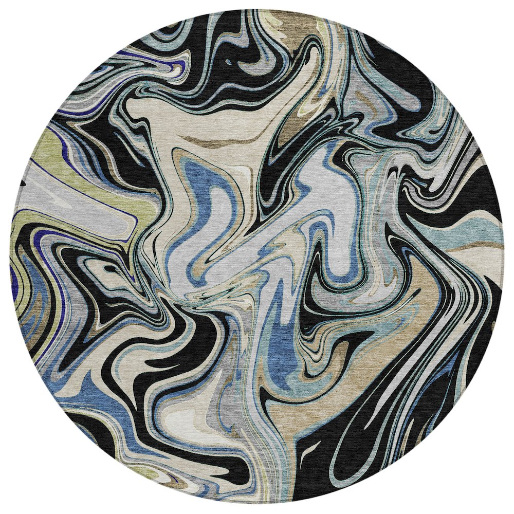 Machine Washable Indoor/Outdoor Chantille ACN2395 Black 8' x 8' Round Rug. Picture 1