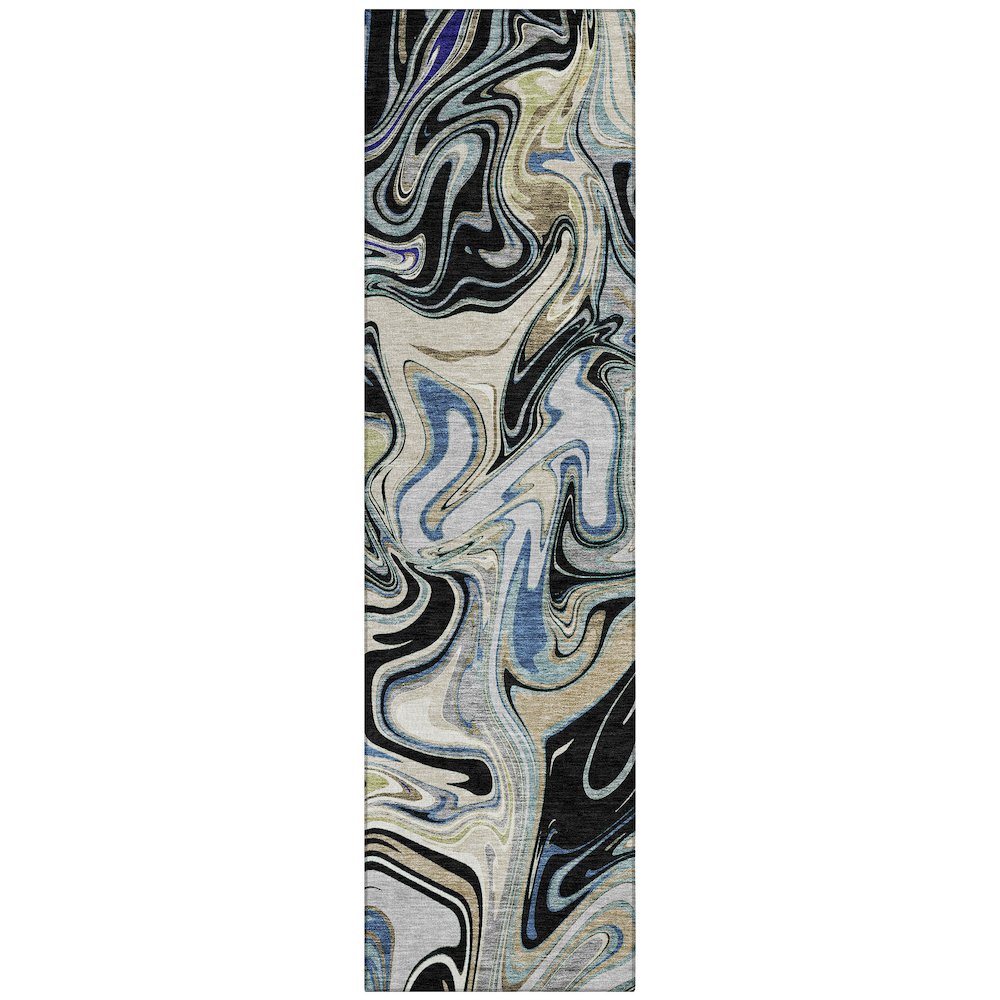 Machine Washable Indoor/Outdoor Chantille ACN2395 Black 2'3" x 7'6" Runner Rug. Picture 1