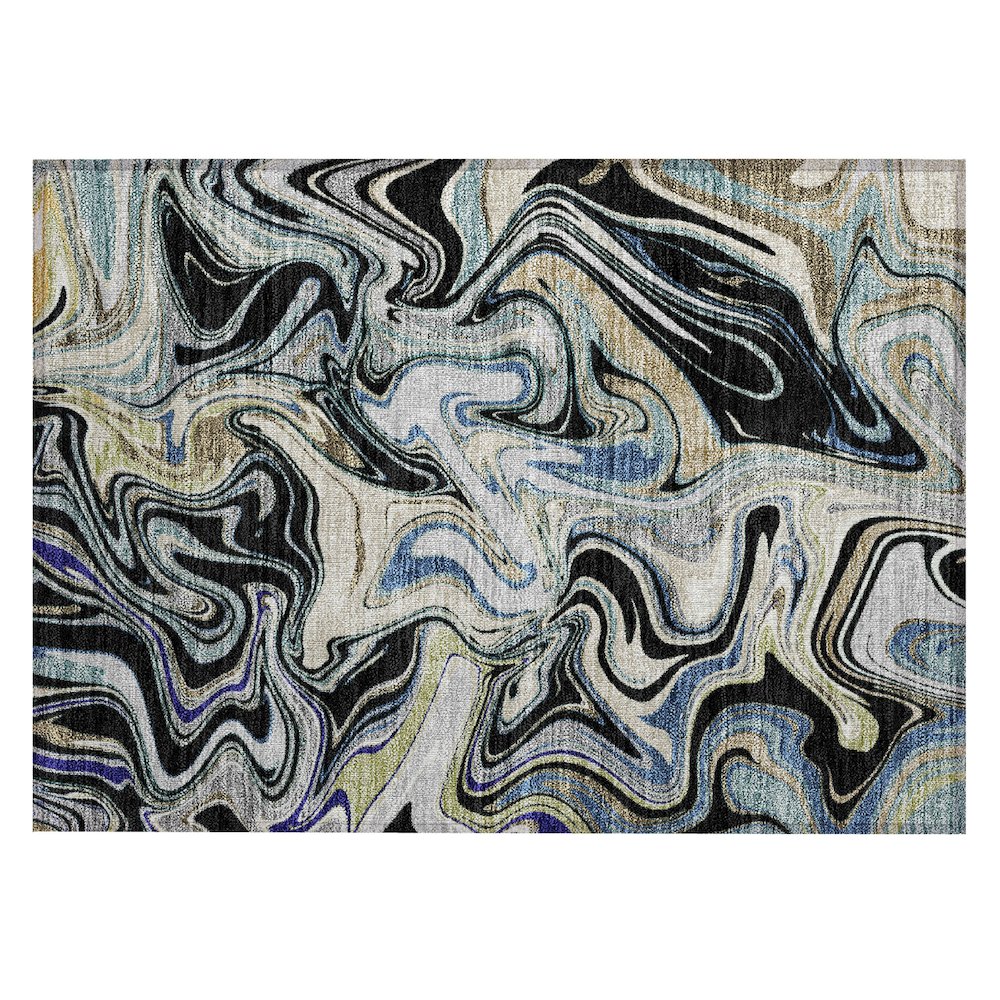 Machine Washable Indoor/Outdoor Chantille ACN2395 Black 1'8" x 2'6" Rug. Picture 1