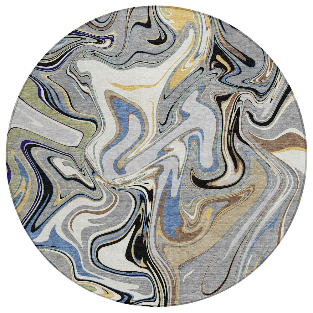 Machine Washable Indoor/Outdoor Chantille ACN2395 Gray 8' x 8' Round Rug. Picture 1