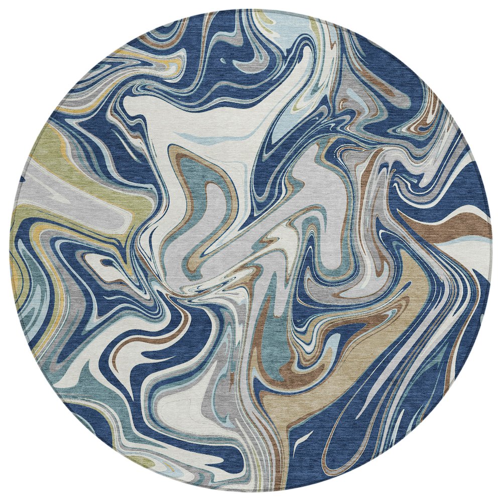 Machine Washable Indoor/Outdoor Chantille ACN2395 Blue 8' x 8' Round Rug. Picture 1