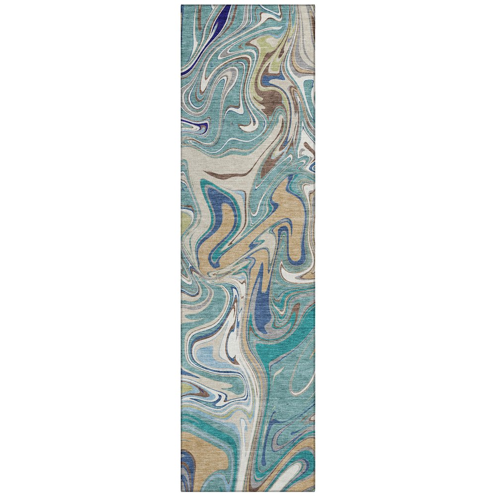 Machine Washable Indoor/Outdoor Chantille ACN2395 Teal 2'3" x 7'6" Runner Rug. Picture 1