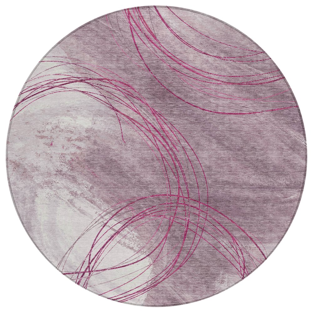Machine Washable Indoor/Outdoor Chantille ACN2396 Pink 8' x 8' Round Rug. Picture 1