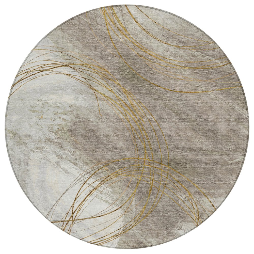 Machine Washable Indoor/Outdoor Chantille ACN2396 Brown 8' x 8' Round Rug. Picture 1