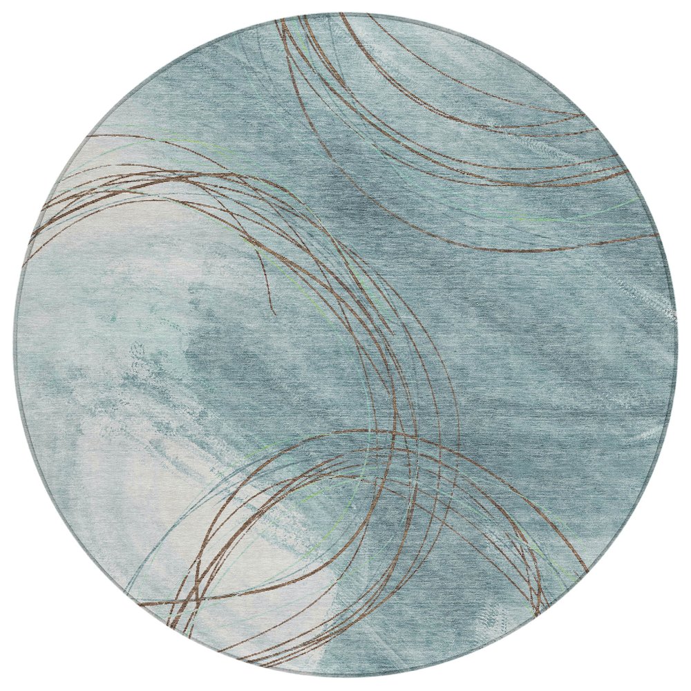 Machine Washable Indoor/Outdoor Chantille ACN2396 Teal 8' x 8' Round Rug. Picture 1