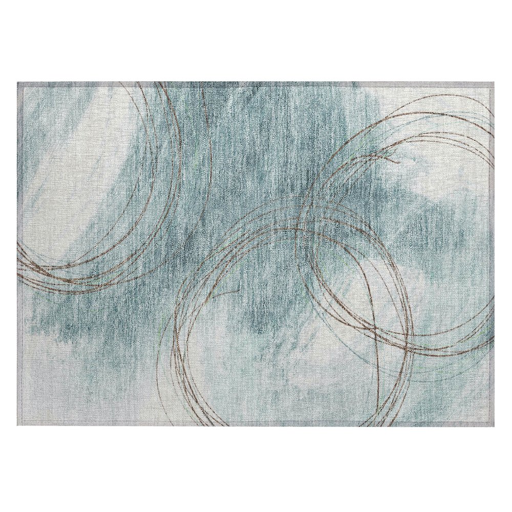 Machine Washable Indoor/Outdoor Chantille ACN2396 Teal 1'8" x 2'6" Rug. Picture 1