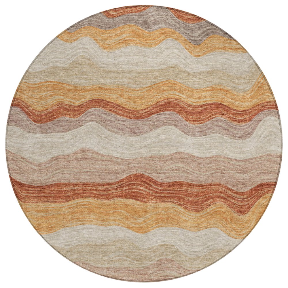 Machine Washable Indoor/Outdoor Chantille ACN2397 Orange 8' x 8' Round Rug. Picture 1