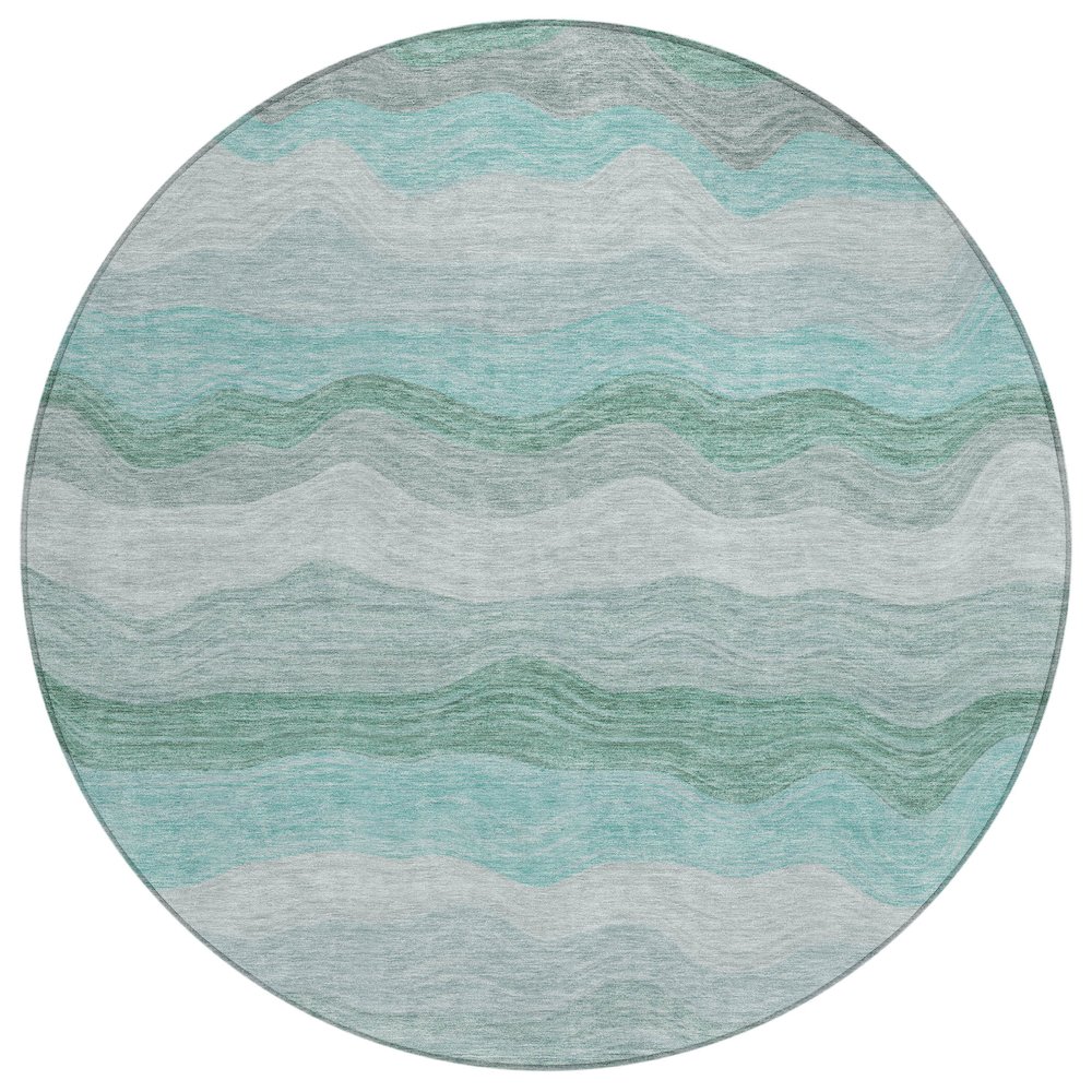 Machine Washable Indoor/Outdoor Chantille ACN2397 Teal 8' x 8' Round Rug. Picture 1