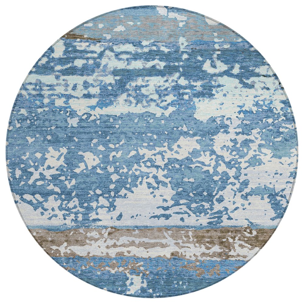 Machine Washable Indoor/Outdoor Chantille ACN2398 Blue 8' x 8' Round Rug. Picture 1