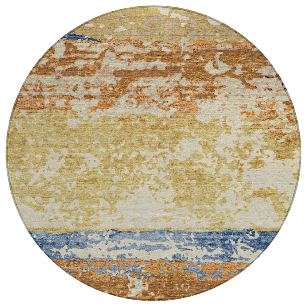 Machine Washable Indoor/Outdoor Chantille ACN2398 Gold 8' x 8' Round Rug. Picture 1