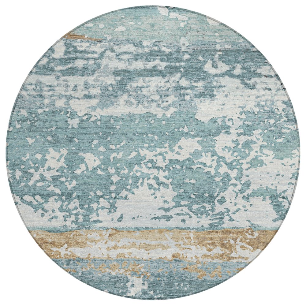Machine Washable Indoor/Outdoor Chantille ACN2398 Teal 8' x 8' Round Rug. Picture 1