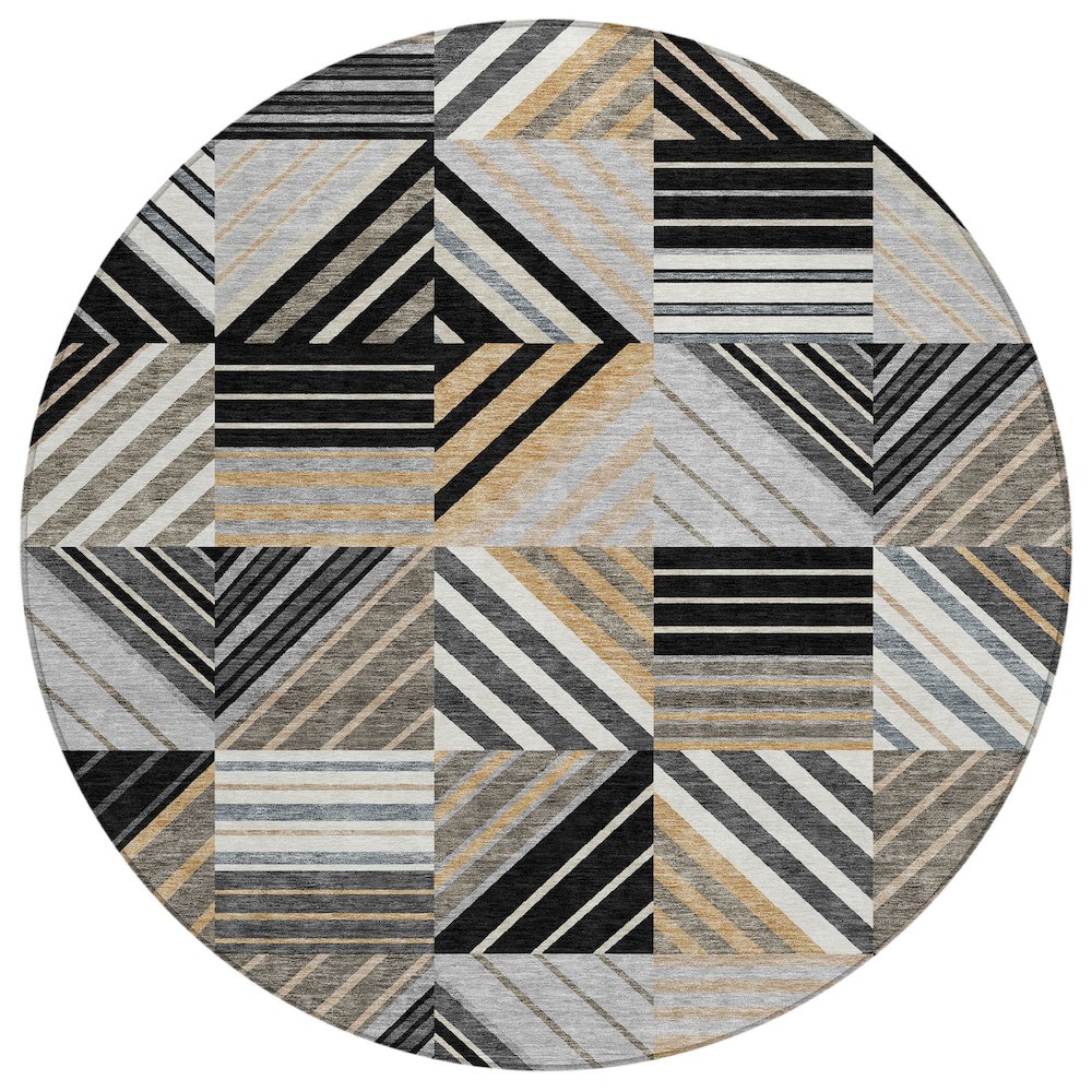 Machine Washable Indoor/Outdoor Chantille ACN2399 Black 8' x 8' Round Rug. Picture 1