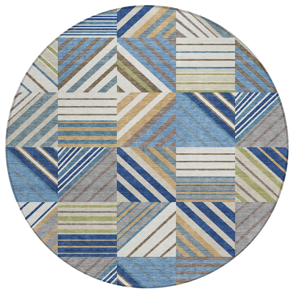 Machine Washable Indoor/Outdoor Chantille ACN2399 Blue 8' x 8' Round Rug. Picture 1
