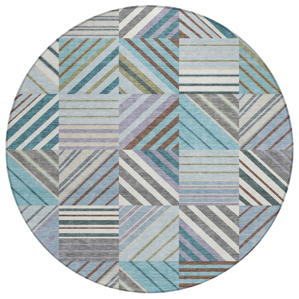 Machine Washable Indoor/Outdoor Chantille ACN2399 Teal 8' x 8' Round Rug. Picture 1