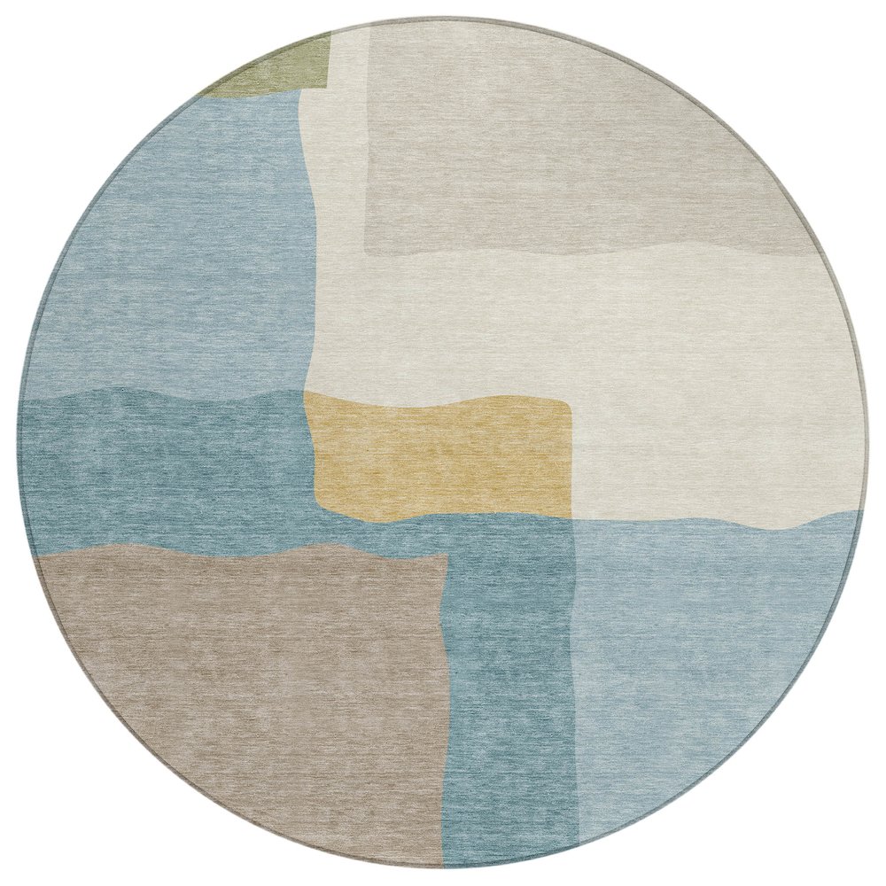 Machine Washable Indoor/Outdoor Chantille ACN2400 Teal 8' x 8' Round Rug. Picture 1